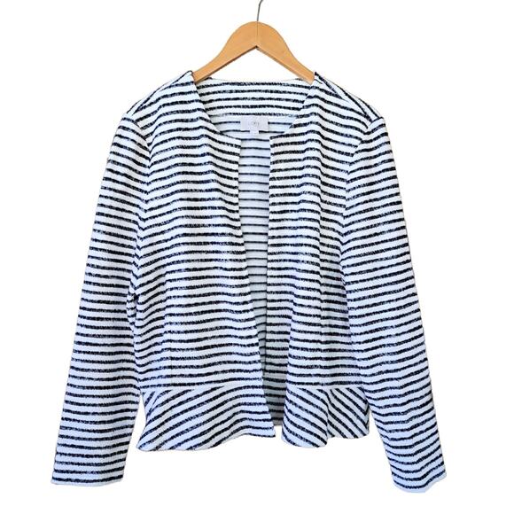 LOFT Navy Stripe Soft Jacket Blazer Size XL Peplum Open Front - Picture 7 of 9